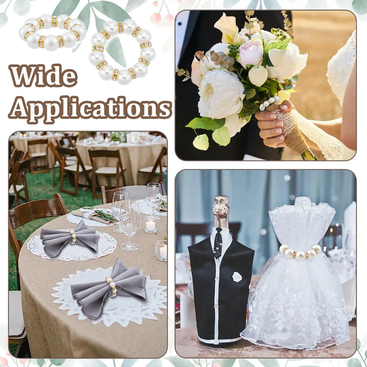 Peacoblue 120 Stück Goldene Serviettenringe mit Imitationsperle, Serviettenhalter für Tischdekoration, Vintage Serviettenringe für Hochzeit und Weihnachtsfeier
