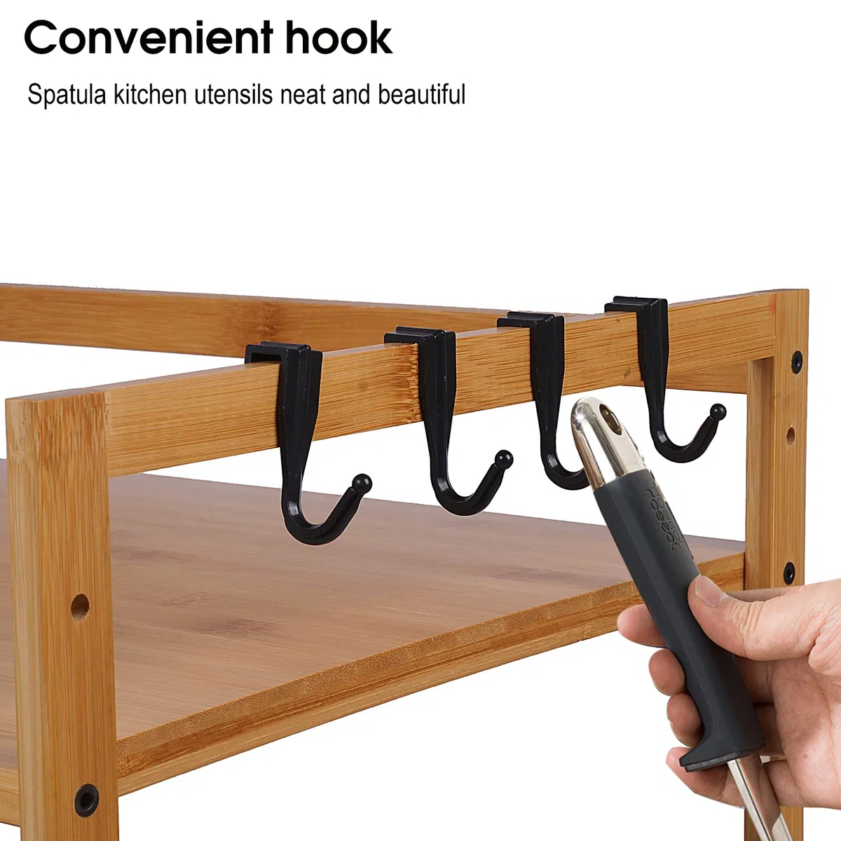 Vinteky Mikrowellen Regal, 2 Ebenen Bamboo Mikrowellenständer Mikrowellenhalte mit 4 Hacken und Schneidebrettständer, Multifunktional Holz Mikrowellenhalterung für Küchen, 35cm*55cm*67cm