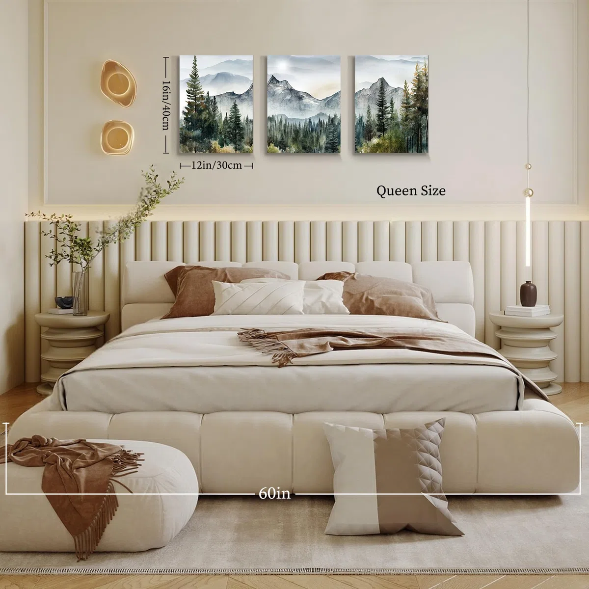 MHARTK66 Aquarell Wald Leinwand Bilder Set Schlafzimmer, 3-teilig Wandbilder Wohnzimmer Natur Landschaft Bild Aesthetic, Modern Wanddeko Kunstdruck Badezimmer Büro Esszimmer Küche