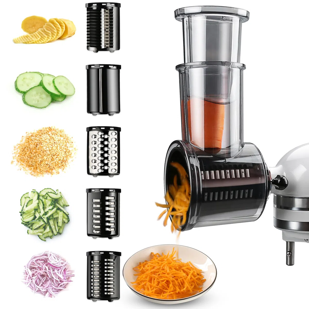 Slicer Shredder Aufsätze für KitchenAid Standmixer, Käsereibe, Salatbereiter, Gemüseschredder, Lebensmittelschneider, Zerkleinerer, Mahlpulver-Zubehör mit verbesserten 5 Klingen