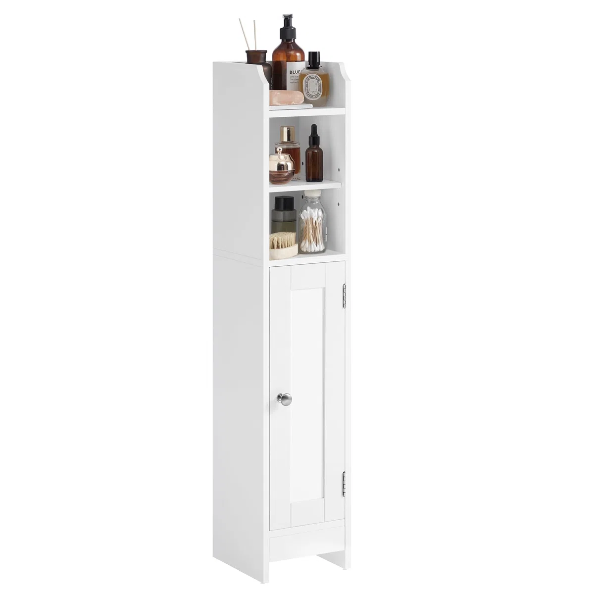 VASAGLE Badezimmerschrank klein, Badschrank schmal, stehend, mit Tür und Regal, Kleiner Schrank für Toilettenpapier, Toilettenschrank, verstellbare Ablagen, 20 x 18 x 92 cm，wolkenweiß BBC311W01