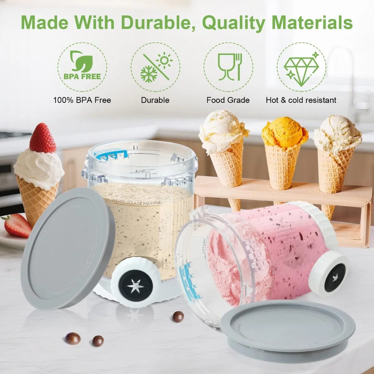 4 Stück Pint Behälter für Ninja CREAMi Scoop & Swirl Eismaschine | Swirl Pints und Deckel kompatibel mit Ninja NC700 NC701EU NC701EUSTGD Serie, BPA-frei & Spülmaschinenfest (farbige Deckel)
