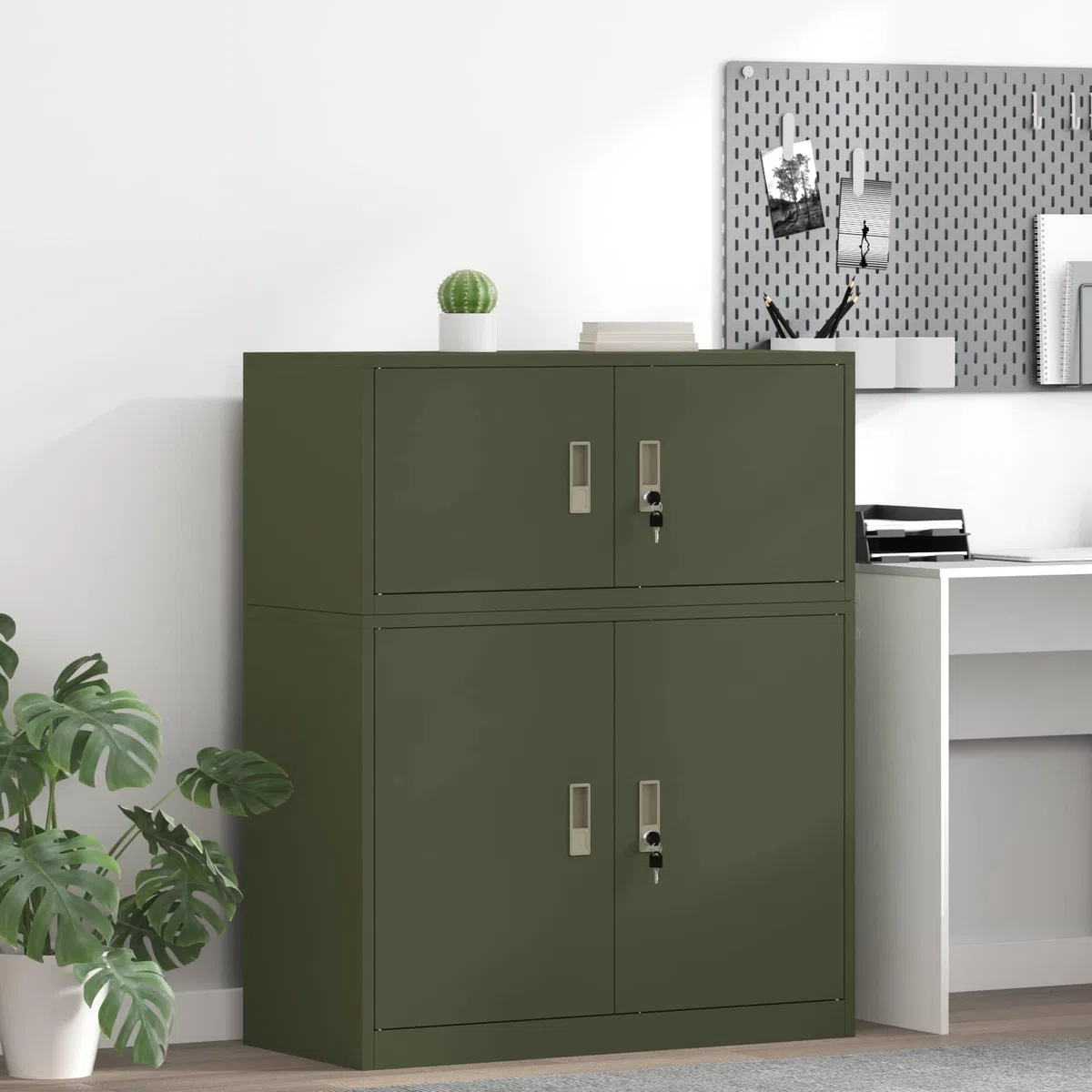 Aufbewahrungsschrank Olivgrün 90 x 40 x 40 cm, Metall Aktenschrank, abschließbarer Büroschrank, Industriestil Metallschrank für Dokumente und Büroorganisation