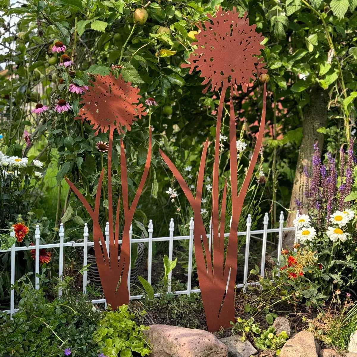 UNUS Gartenstecker Agapantus 2er Set Gartendeko Rostoptik, Roststecker Rost Deko für Garten Terrasse Balkon Blumentopf