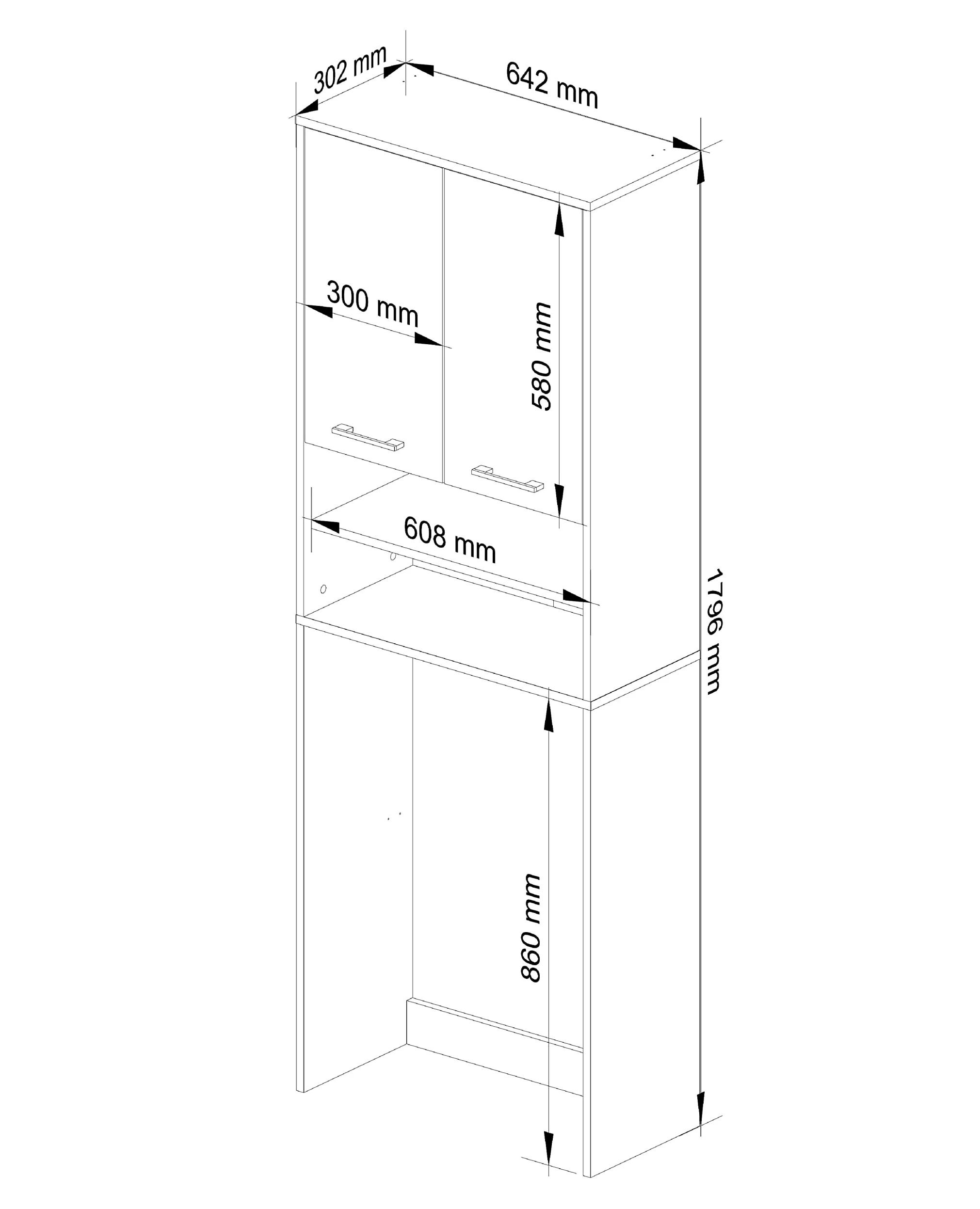 AKORD Waschmaschinenumbauschrank FIN 64 cm | mit 2 Türen | Hängender Waschmaschinenschrank | Umbauschrank | B64 x H180 x T30 cm | Gewicht 29,50 kg | Weiß