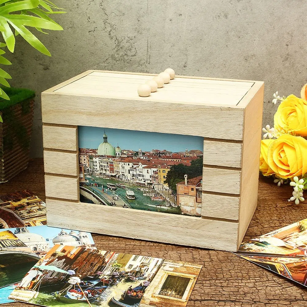 Fotoalbum Kreativer Holz-Fotoalbum-Kasten Holzgehäuse DIY 6. Zoll 100 stücke Fotos Lagerung Hochzeit Baby Fotobild einsetzen Boxen Wohnkultur Fotoalbum Zum Selbstgestalten