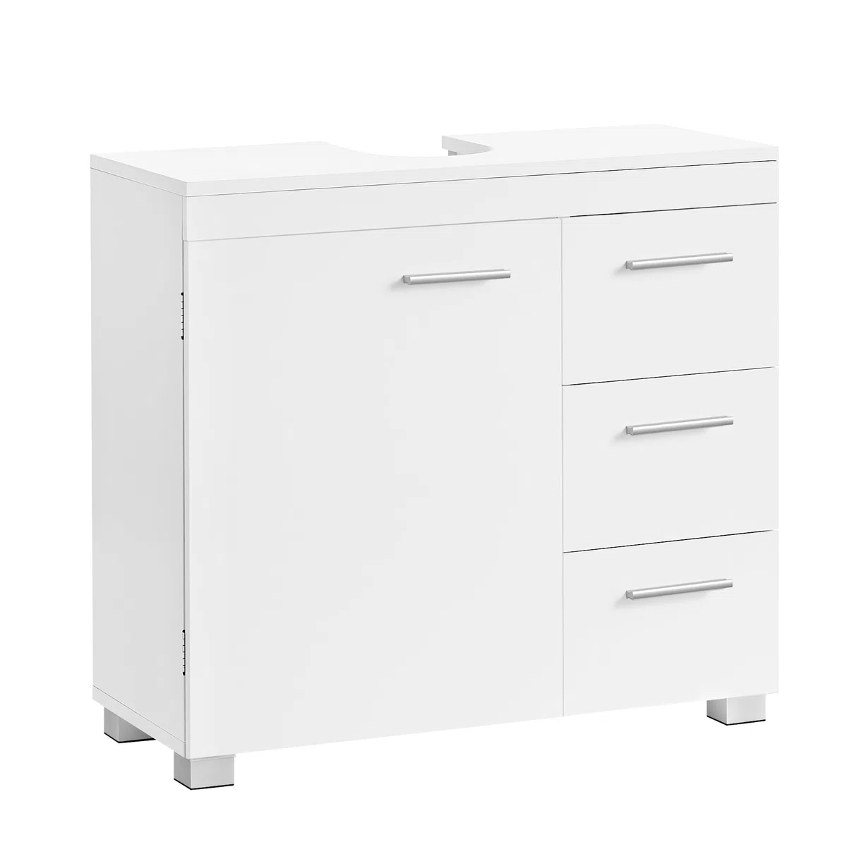 VASAGLE Waschbeckenunterschrank, Badezimmerschrank, 3 große Schubladen, 30 x 70 x 64 cm, Badschrank, 2 Fächer hinter der Tür, Badezimmer-Unterschrank mit Füßen, wolkenweiß BBK503W10