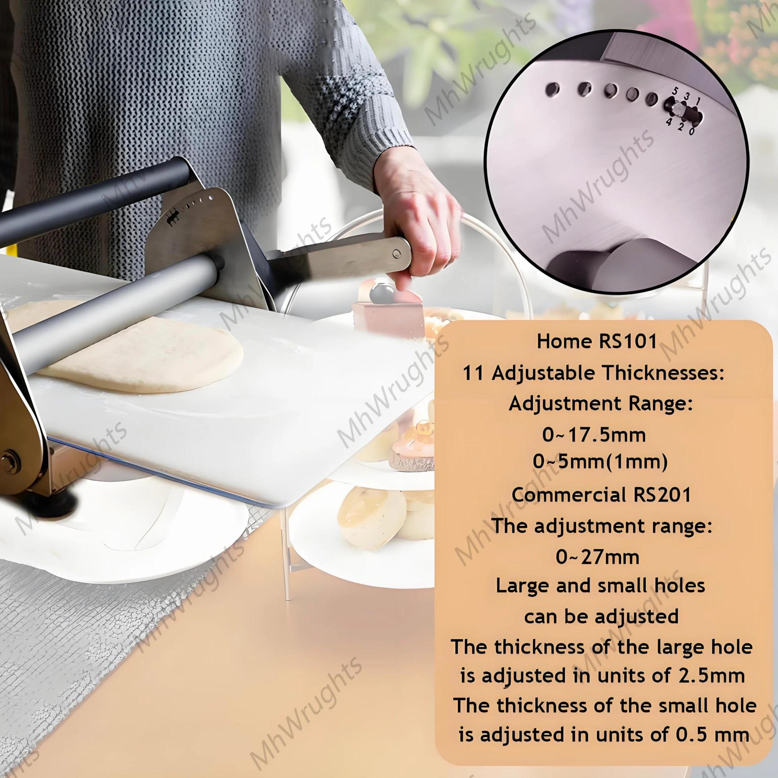 Faltbarer Teigroller mit Brett, Einstellbare Dicke 0,5-27 mm, Manuelles Nudelholz zum Backen, Pizza, Gebäck, rutschfest, platzsparend