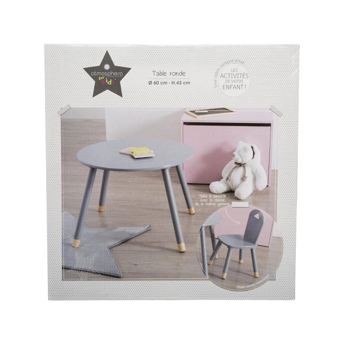 ATMOSPHERA CREATEUR D'INTERIEUR Runder Tisch aus Holz für Kinder, Farbe: Grau