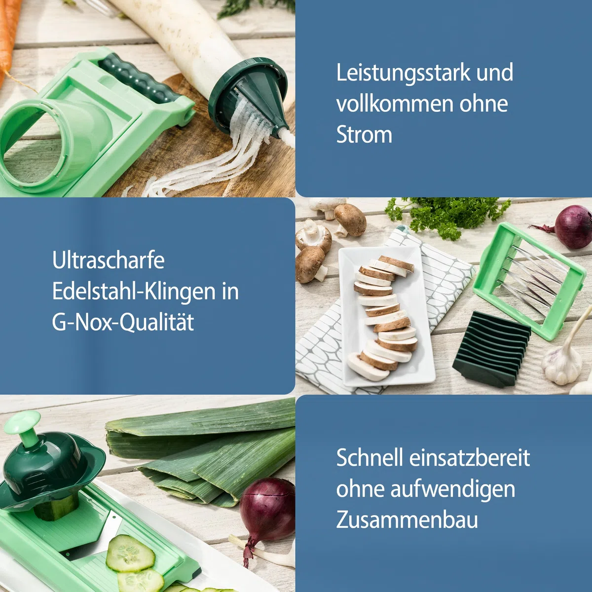 Genius Nicer Dicer Chef (15 Teile) | Obstschneider, Gemüseschneider, Zwiebelschneider, Zerkleinerer, Gemüsehobel, Mandoline, Grün