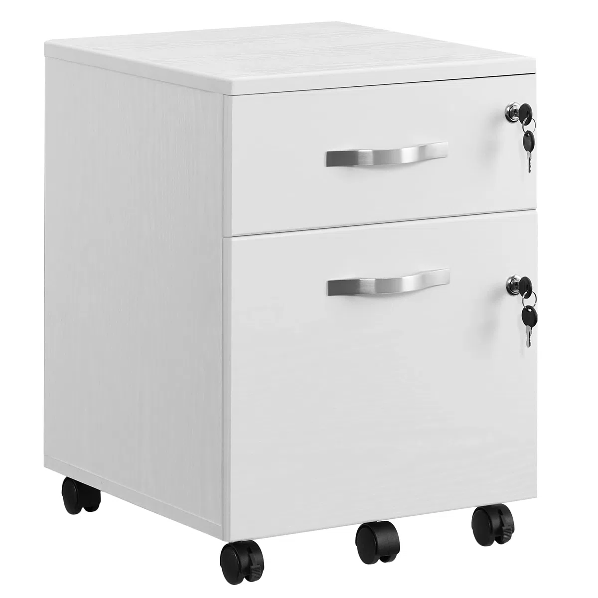 VASAGLE Custos Kollektion - Rollcontainer, abschließbar, Aktenschrank mit 2 Schubladen, 5 Rollen und Verstellbarer Hängeregistratur, für Dokumente im A4- und Letter-Format, weiß LCD22WV1