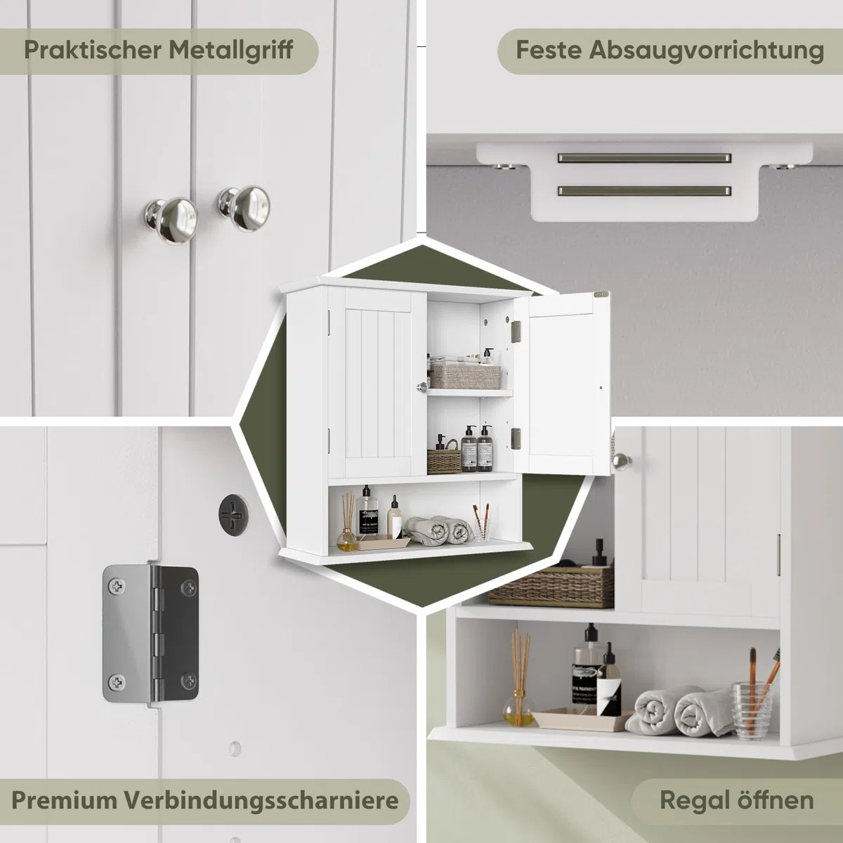 Smuxee Weißer Badezimmerkabinett Wandmontage mit 2 Türen & 5 verstellbaren Regalen, Medizinschrank für Engen Raum, Over-the-Toiletten-Schrank für Badezimmer/Waschküche/Küche