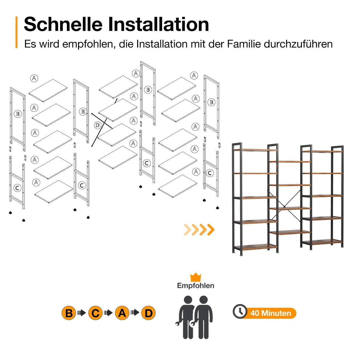 Coleshome Bücherregal mit 14 Ablagen Metallrahmen, 5 Etagen, Industrie-Design, Raumtrenner Regale mit Stauraum, 24 x 125.6 x 145.4 cm Standregal für Büro, Wohnzimmer, Schlafzimmer, Küche, Braun