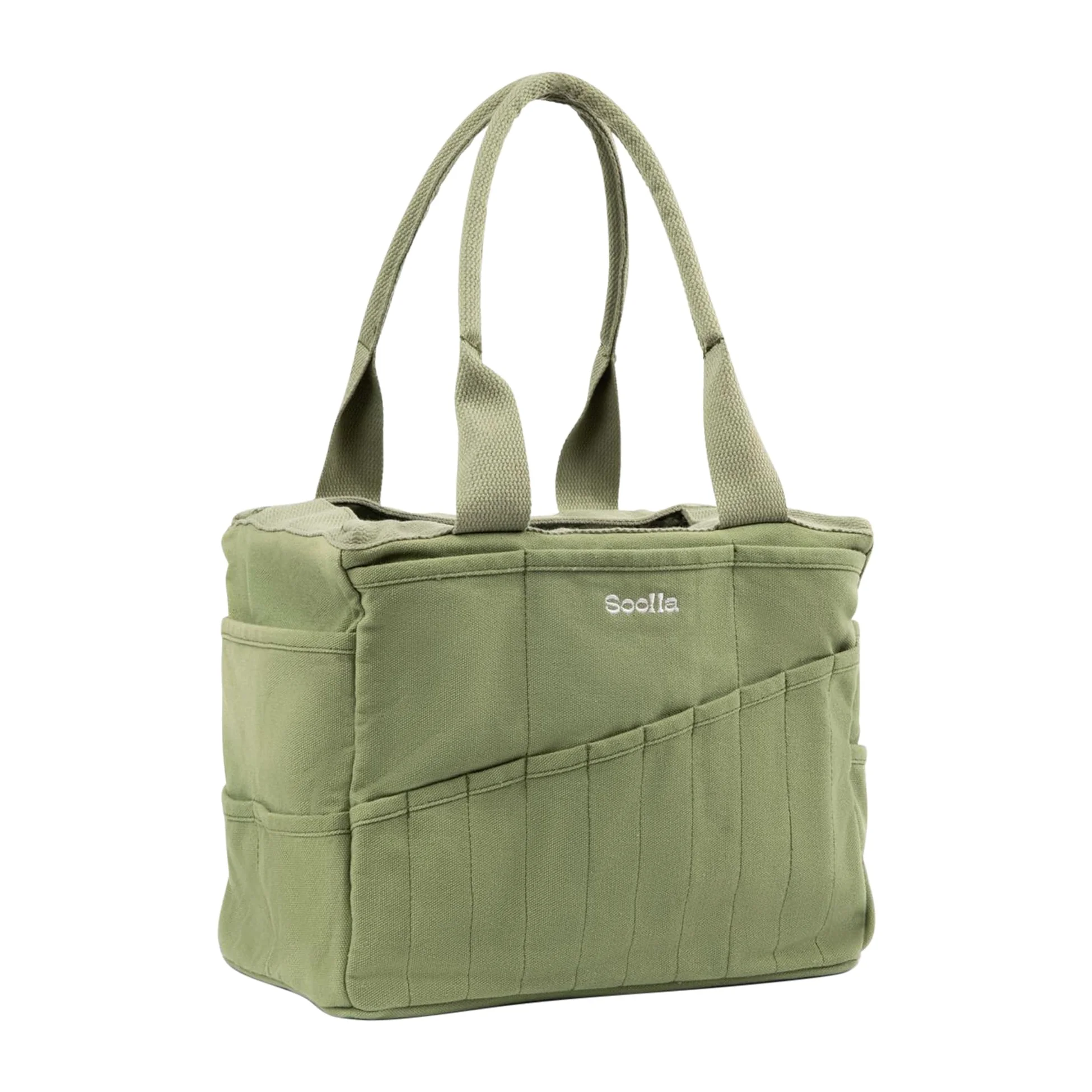 Soolla Studio Kunst-Organizer: Aufbewahrung für Töpferwerkzeuge, Waschbare Handarbeitstasche, Strick- und Häkelprojekttasche, 30 Taschen, 15+ Leinwandfarben, Künstlertasche für Erwachsene (Ganja-Grün)