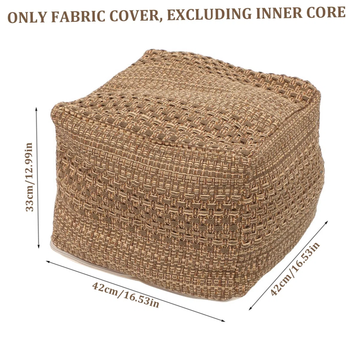Pouf-Bezug,43,2 x 43,2 x 33 cm,ungepolsterter Pouf-Ottomane-Bezug für Wohnzimmer,quadratischer Boho-Pouf-Bezug, ungepolstert,aus Baumwolle gewebter(Kern nicht im Lieferumfang enthalten)