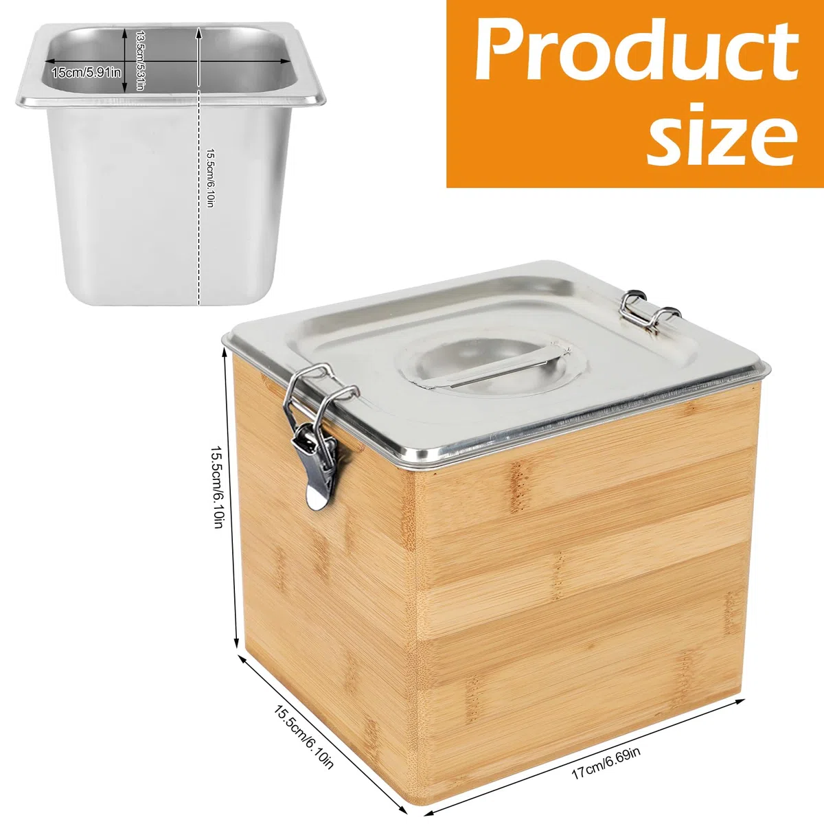 Komposteimer Küche, Edelstahl Biomülleimer Küche mit Deckel & Holzbox, Geruchsdicht, Spülmaschinenfest, Bioabfallbehälter für Küche, Komposteimer für Bio-Abfall (3L)