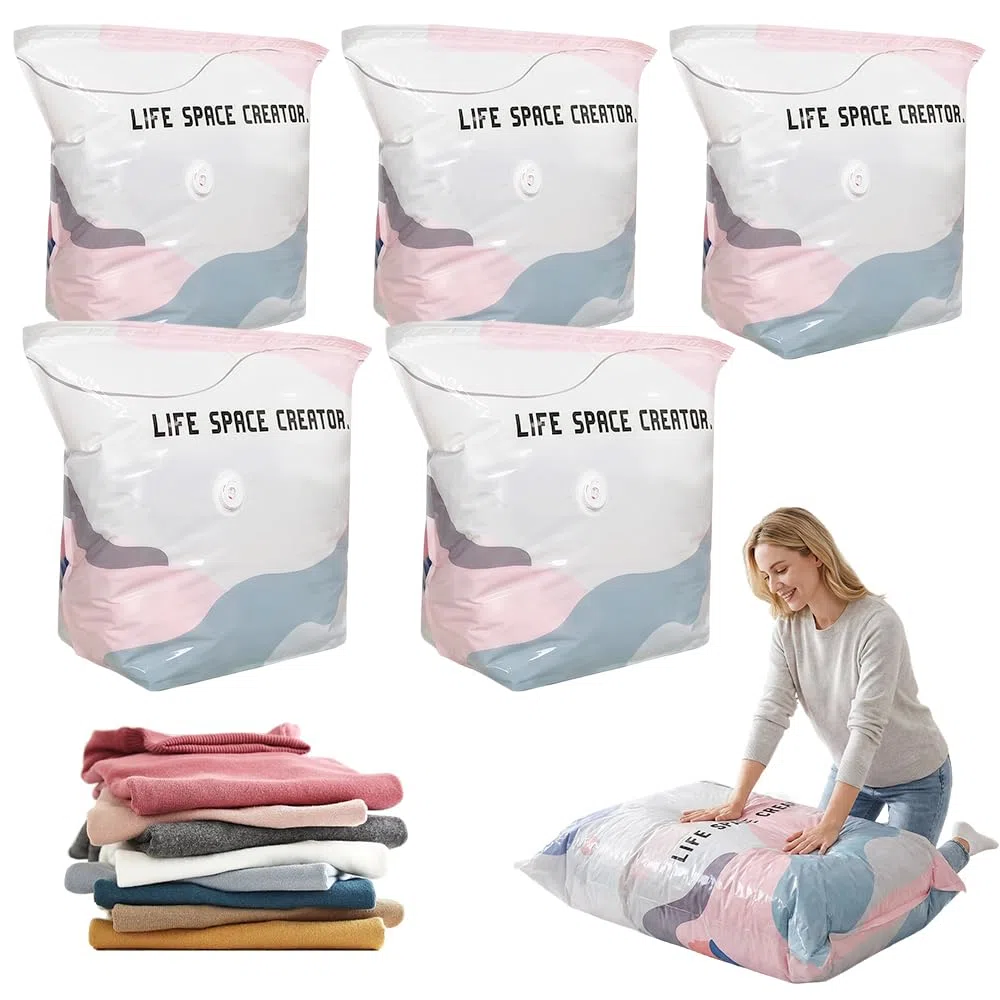 No-Pump Large Vacuum Storage Compression Bags, 2026 New Vacuum Storage Bags, Luftdichte Kompressionsbeutel für Kleidung Kissen Bettdecken Decke (5, 70x50x30cm)