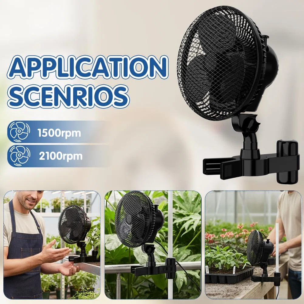 Grow Ventilator mit Clip EC-Motor, Grow Clip-Ventilator Klemmbar für Growzelt, 2 Geschwindigkeitsstufen, 20cm Durchmesser, 20W, 561m³/h Luftstrom, 32 dBA Perfekt Lüfter für Growbox