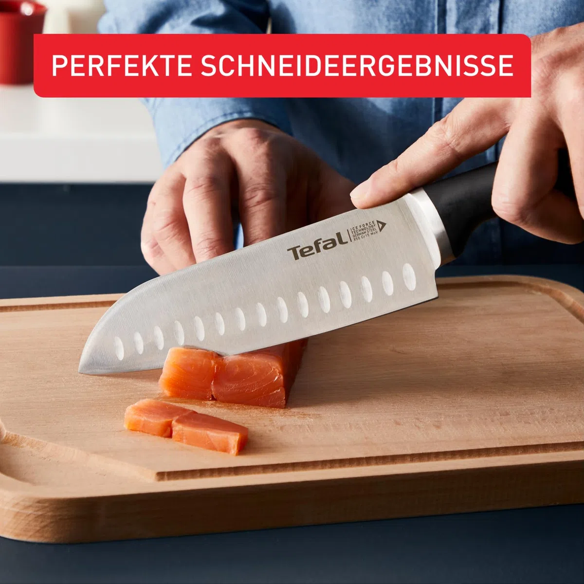 Tefal Ice Force 3-teiliges Messerset, Fleischmesser 20 cm, Santokumesser 18 cm, Universalmesser 11 cm, deutscher Edelstahl, lang anhaltende Schneidleistung und Schärfe, Edelstahl/Schwarz, K232S374