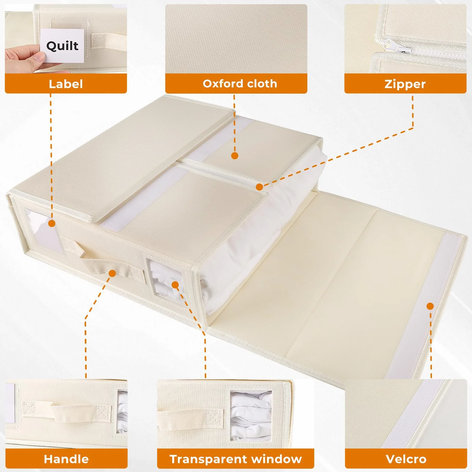 6 Stück Aufbewahrung Bettwäsche Organizer, Faltbarer Aufbewahrungstasche für Bettlaken, Oxford-Stoff Aufbewahrungsbox Kann in Kleiderschrank, Unterbett und in Schubladen (Beige)