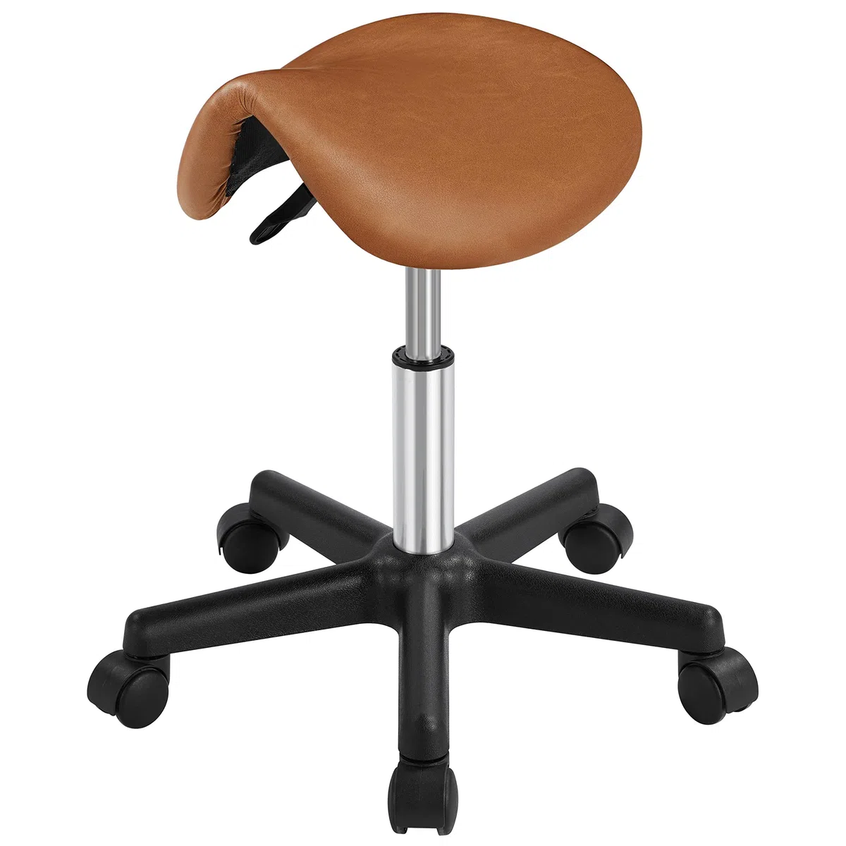 Yaheetech Bürohocker Sattelhocker Rollhocker Drehhocker Praxishocker Arbeitshocker mit höhenverstellbaren 5 Rollen Braun