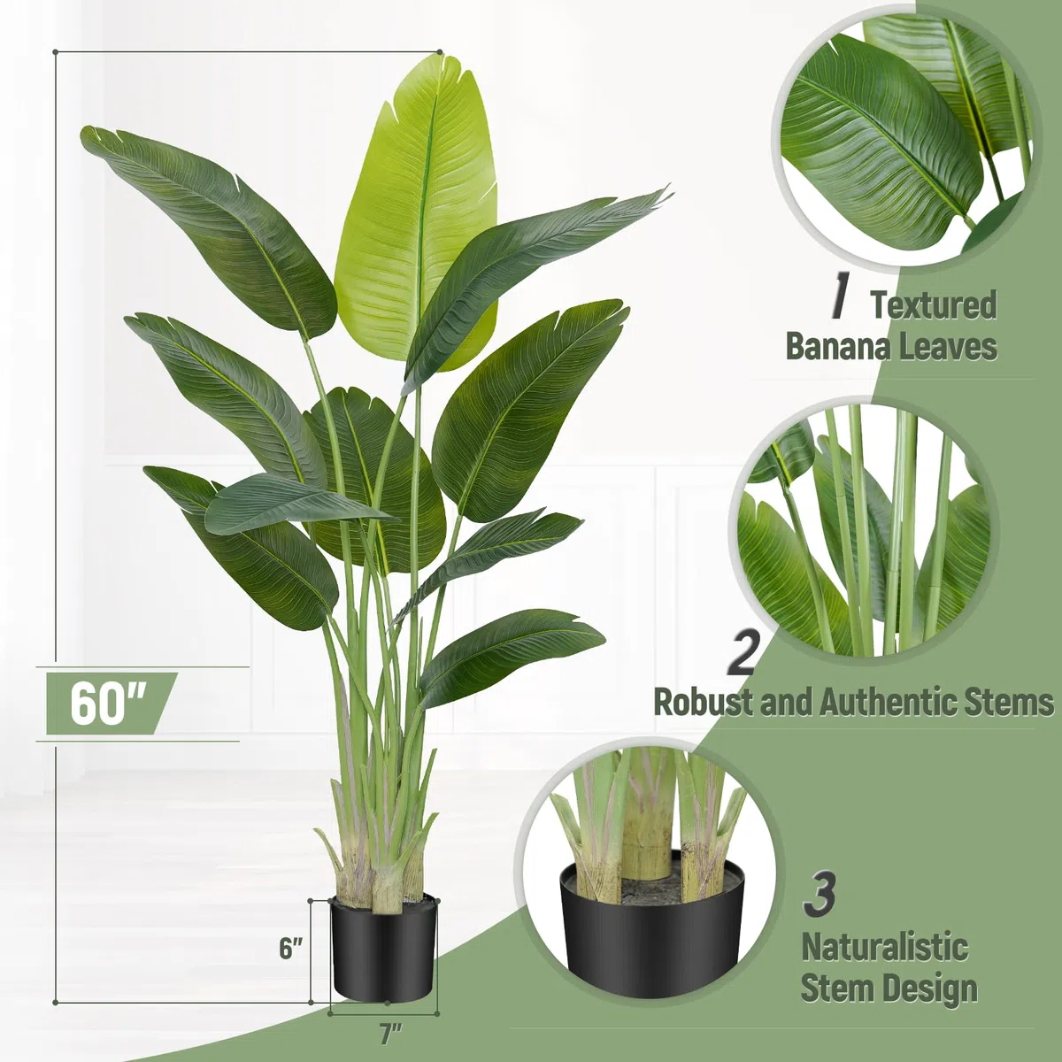 Künstliche Paradiesvogel Pflanze groß 150cm künstliche Tropische Palme mit 10 Blättern perfekte künstliche Pflanzen im Topf für drinnen und draußen Haus Büro Garten Moderne Dekoration（1 Pack）