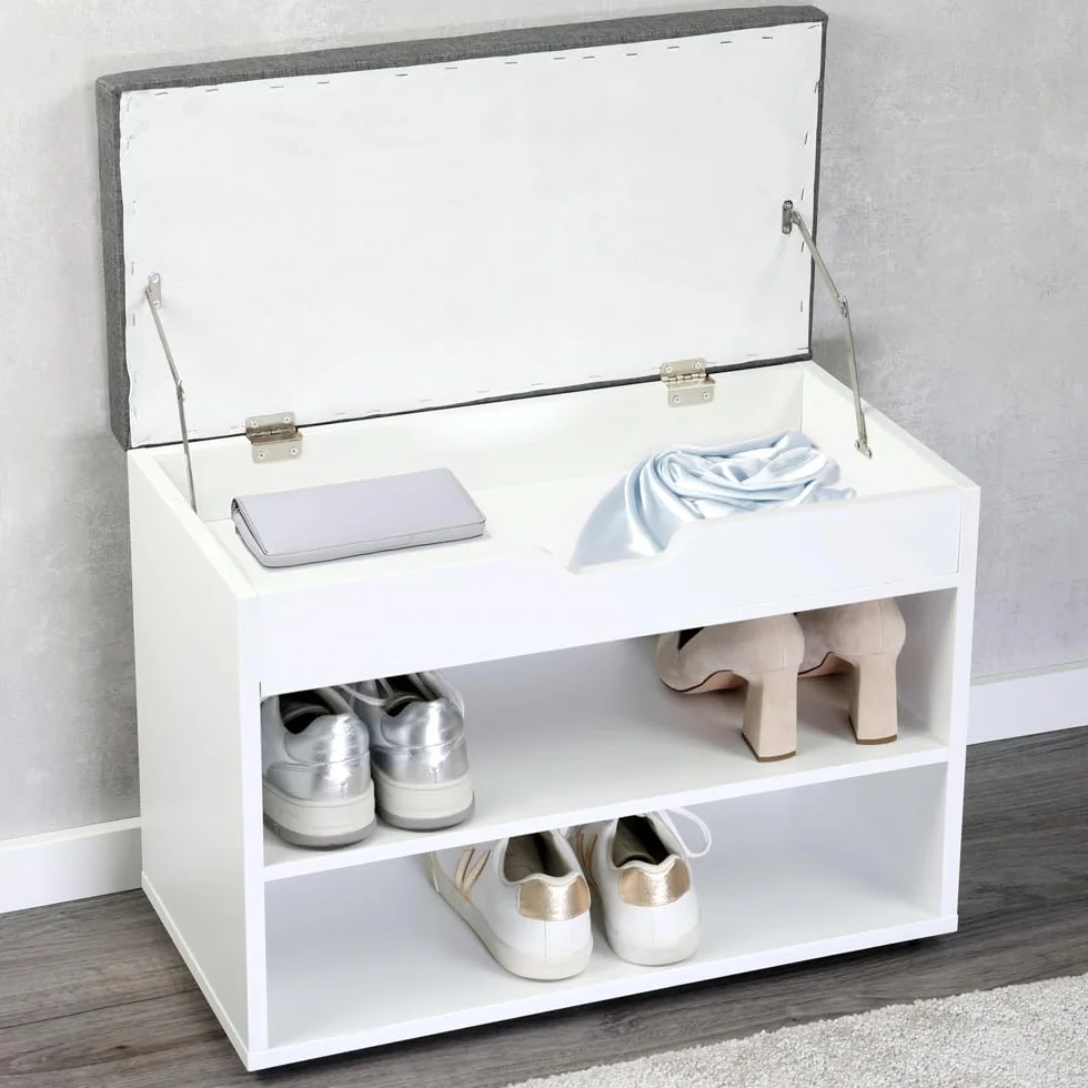 Kesper Schuhschrank mit Sitzkissen, Material: Faserplatte, Maße: B60 x H45 cm x L30 cm, Farbe: Weiß 15914 13