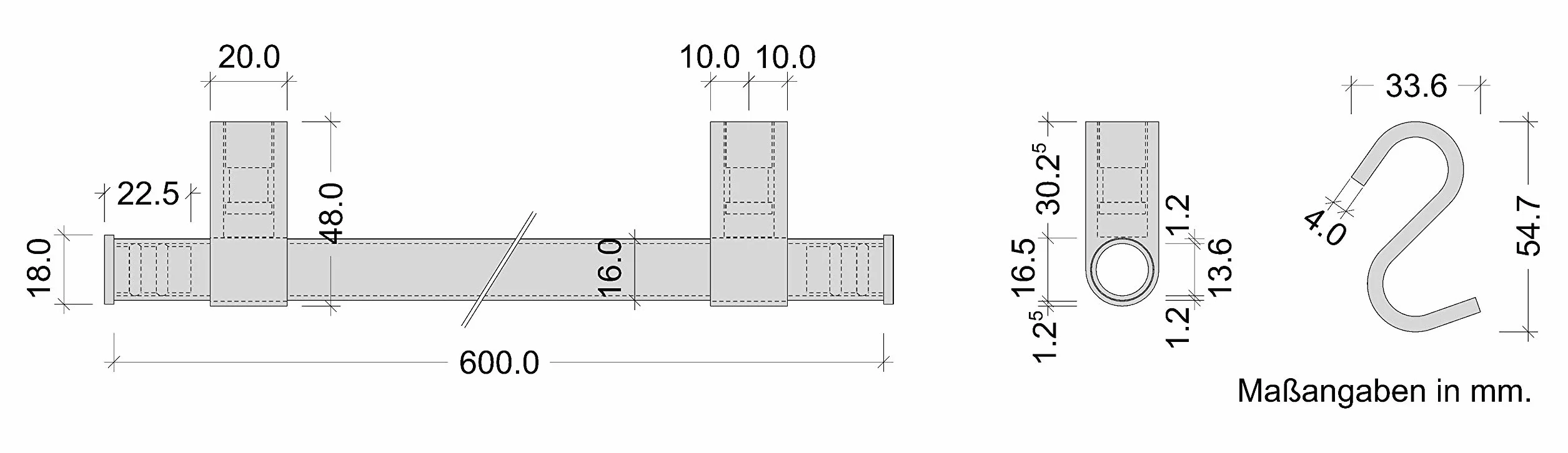 Gedotec Design Küchenreling Wand-Relingsystem Küche | Edelstahl-Optik | Reling-Set Länge: 600 mm | Reling-System mit 5 S-Haken mit Befestigungsmaterial | 1 Komplett-Set - Küchenleiste aus Metall