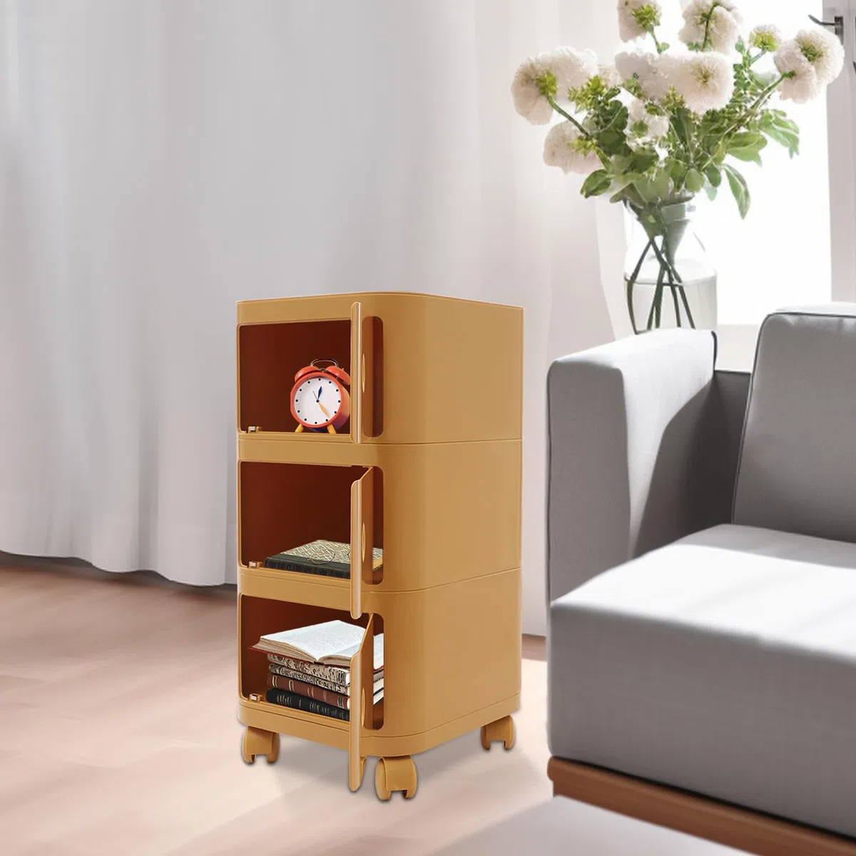 Rollcontainer, Rollcontainer mit 3 Schubladen, Aktenschrank unter Schreibtisch, Büroschrank mit Rollen, für Büro und Zuhause (Ingwergelb)