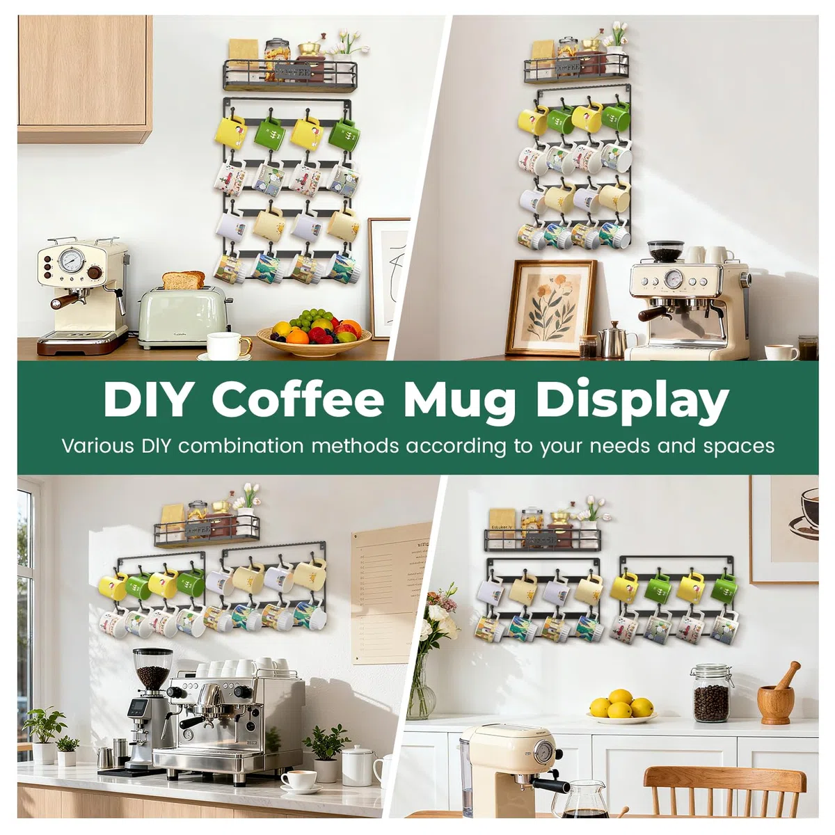 EsLucker.ly Tassenhalter Tassenständer Wand, Tassenregal Tassen Aufhanger Regal für die Wand, Kaffeetassen Regal, Tssenhalter Aufhängen, Platzsparendes Kaffeebar Zubehör, Ideal für Küchen