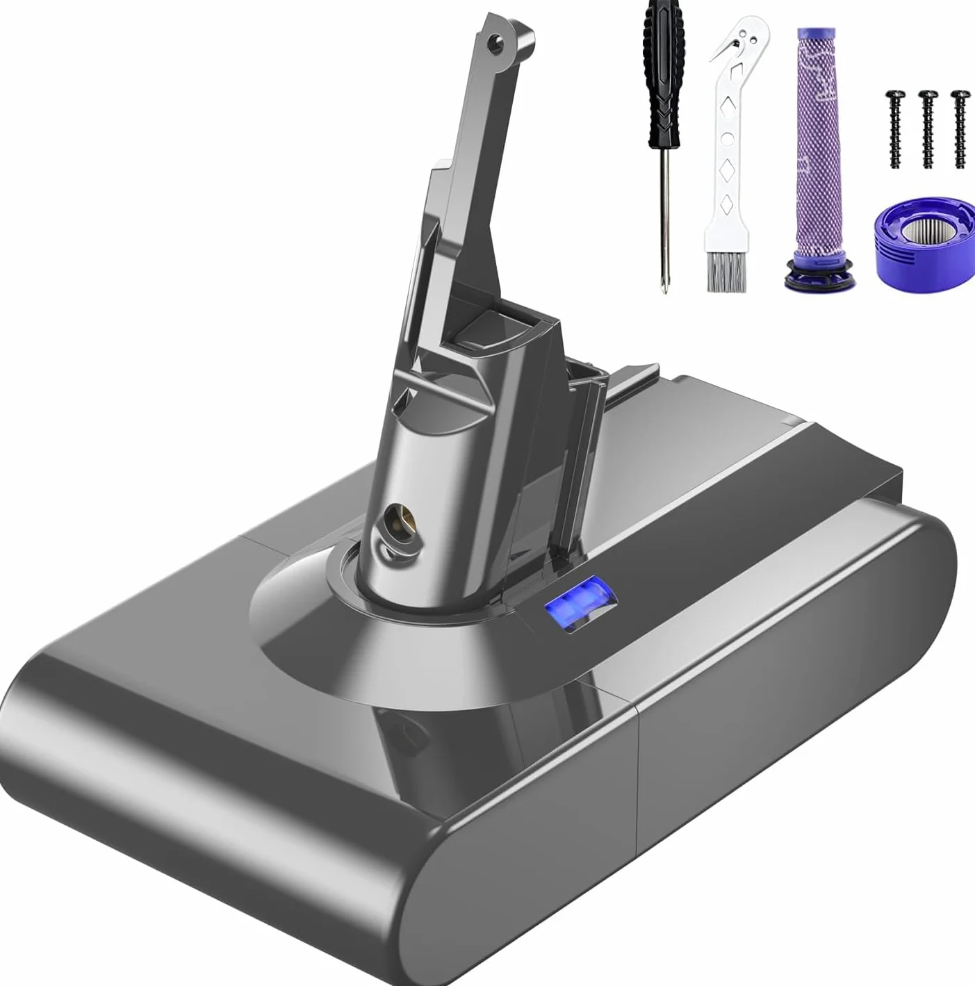 V8 Akku für Dyson, Powtree Ersatzakku für Dyson SV10 Kompatibel mit V8 Absolute Animal Fluffy Motörhead Exclusive Total Clean 215681 Staubsauger (2 Filter + 1 Schraubendreher + 3 Schrauben + 1 Bürste)