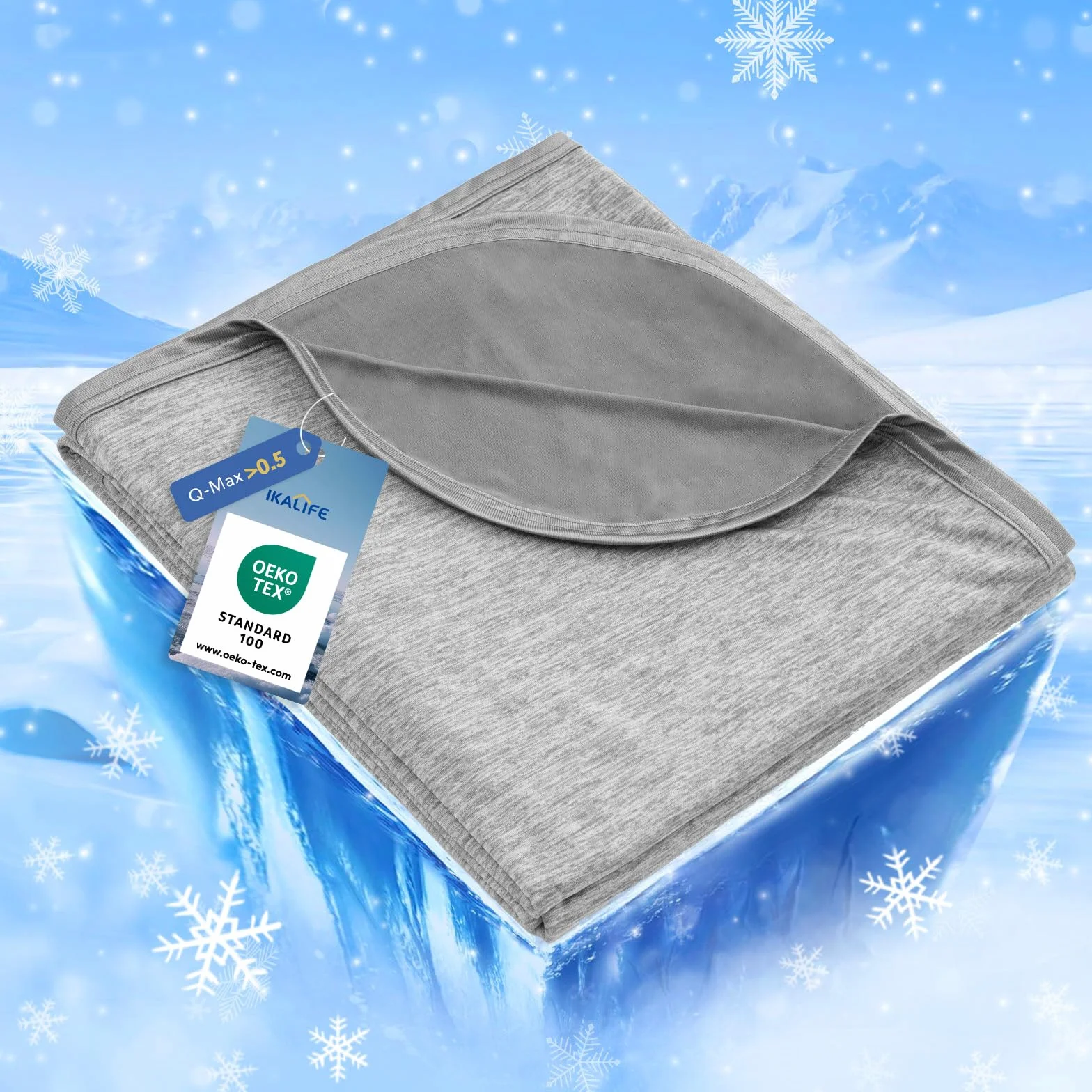 IKALIFE Kühldecke Bett für Menschen - 2 in 1 Kühlende Decke Q-Max>0,5 Cooling Blanket Kältedecke Eisdecke zum Schlafen Leichte Sommerdecke Kühlend für Sommer Sleeping 150x200 cm Grau