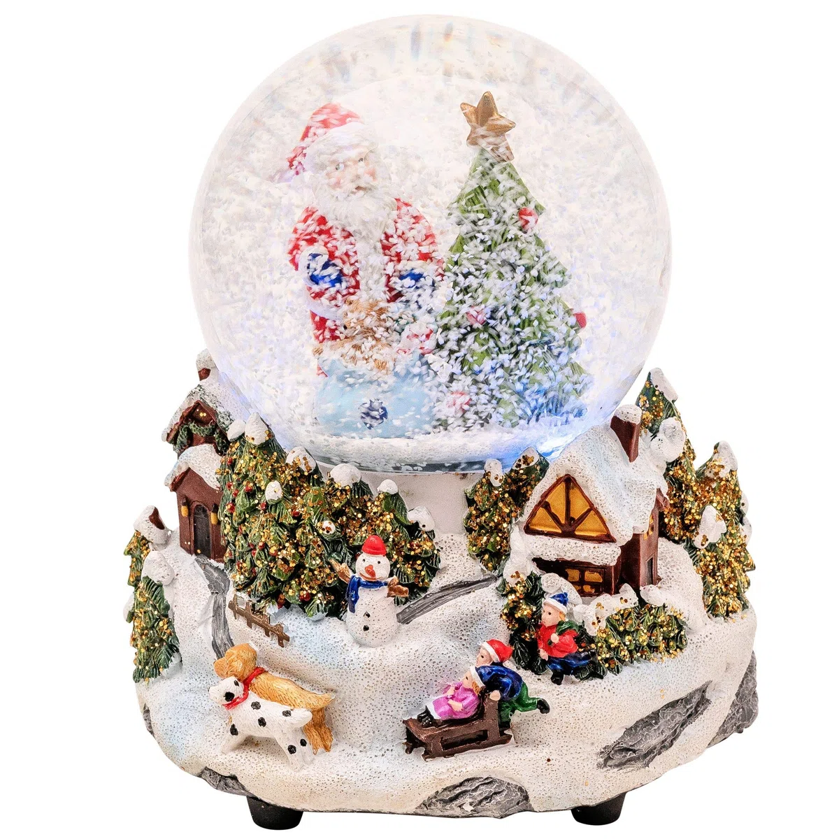 Wichtelstube-Kollektion XL LED Schneekugel Weihnachten elektrischer Schneewirbel, viele Melodien und Farbwechsel Glitzerkugel Weihnachtsdorf