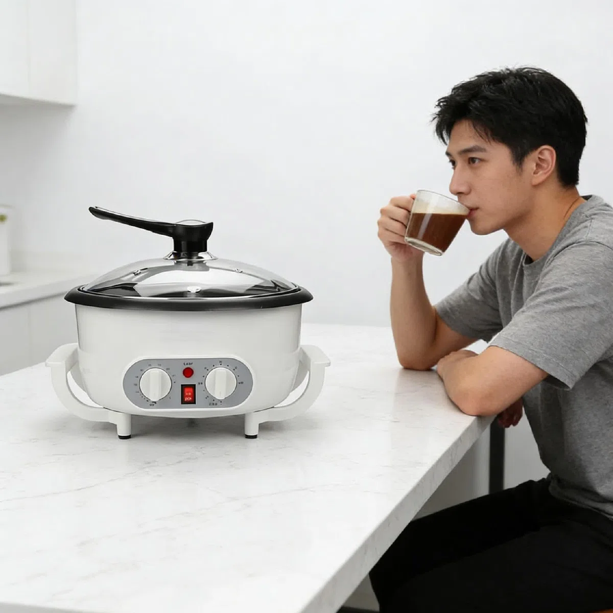 Kleiner Kaffeebohnenröster 220V, Einstellbar für Trockenfrüchte, Erdnüsse,