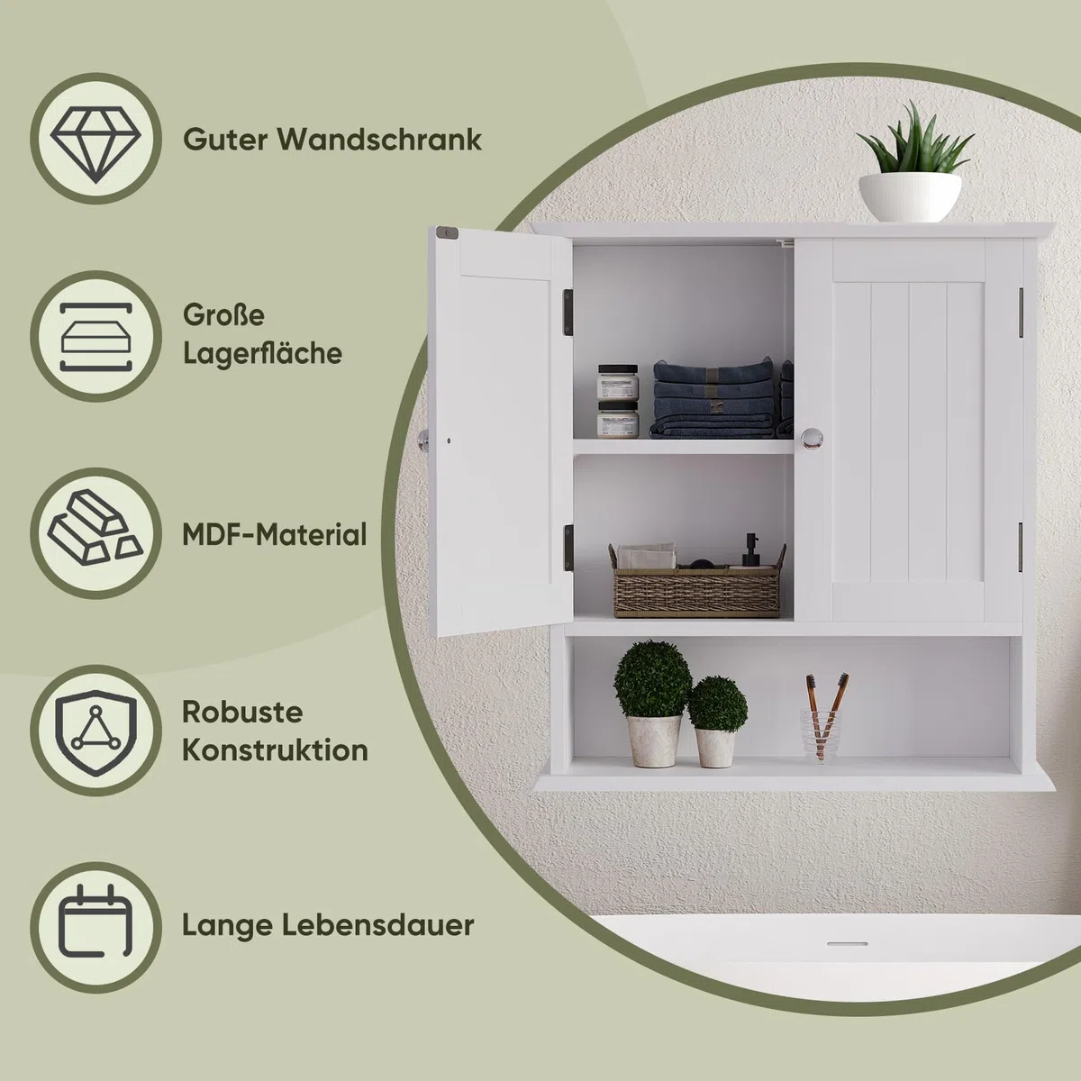 Smuxee Weißer Badezimmerkabinett Wandmontage mit 2 Türen & 5 verstellbaren Regalen, Medizinschrank für Engen Raum, Over-the-Toiletten-Schrank für Badezimmer/Waschküche/Küche
