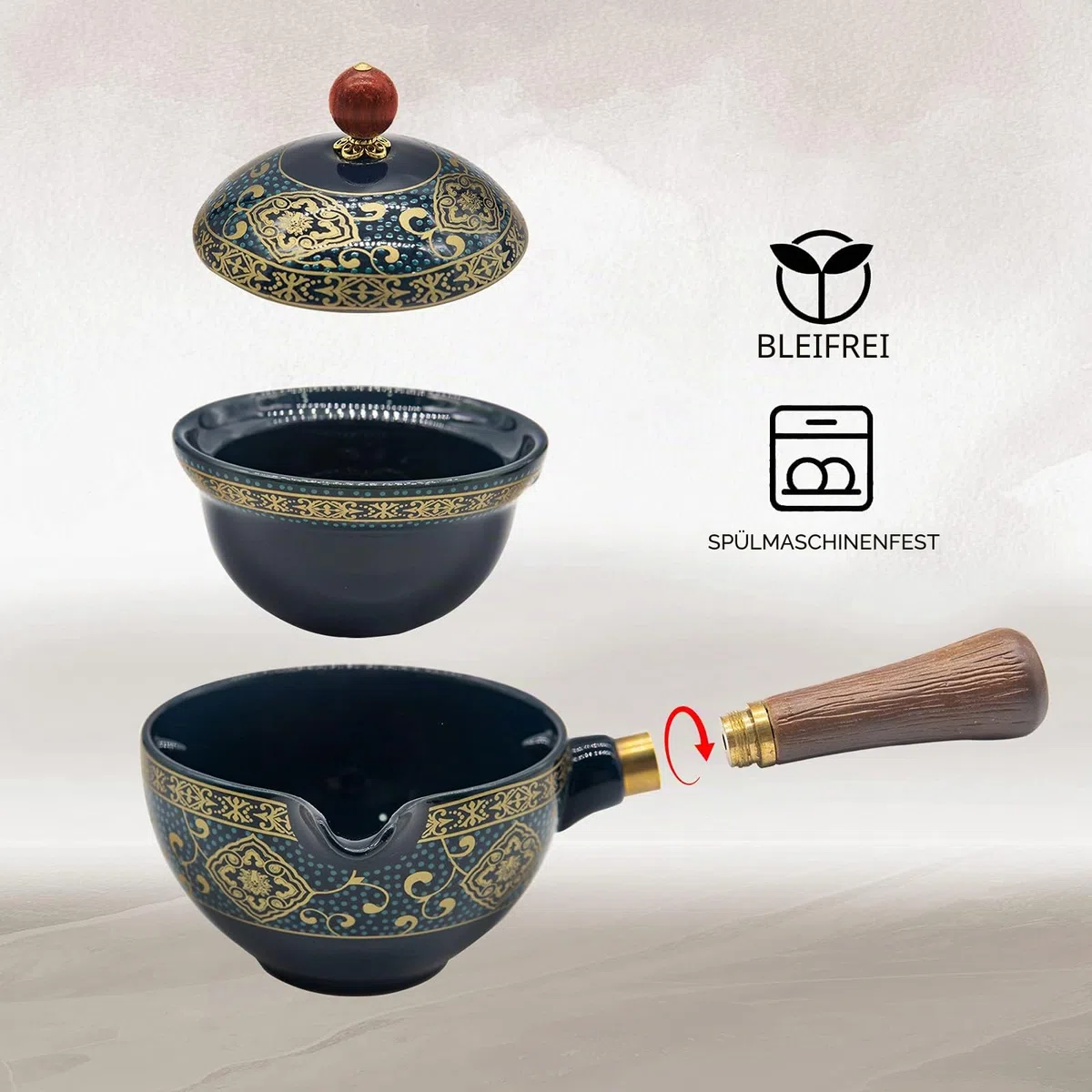 LURRIER Chinesisches Gongfu-Tee-Set, aus Porzellan, tragbares Teekannen-Set mit 360 Grad drehbarer Teebereiter und Teesieb, tragbare All-in-One-Geschenktüte für Reisen, Zuhause, Geschenk, Outdoor und