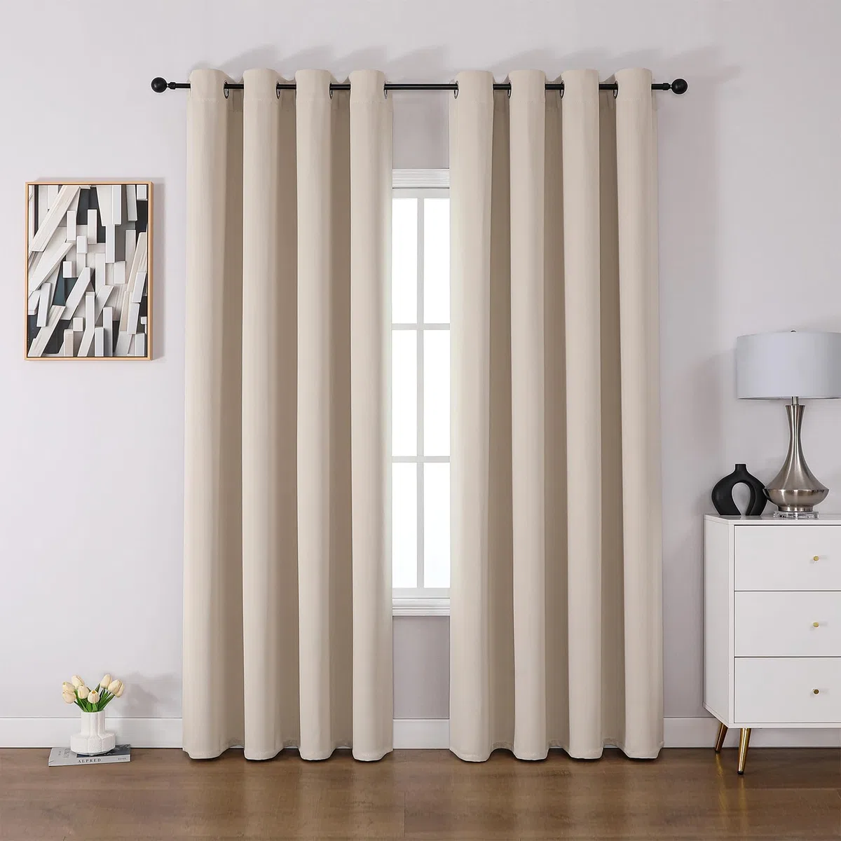 CUCRAF Vorhang Blickdicht Thermovorhang Kälteschutz 2er Set H225 x B140 cm Verdunklungsvorhänge Beige Gardinen mit Ösen, Weich und Langlebig Schallschutz Vorhang für Schlafzimmer Wohnzimmer