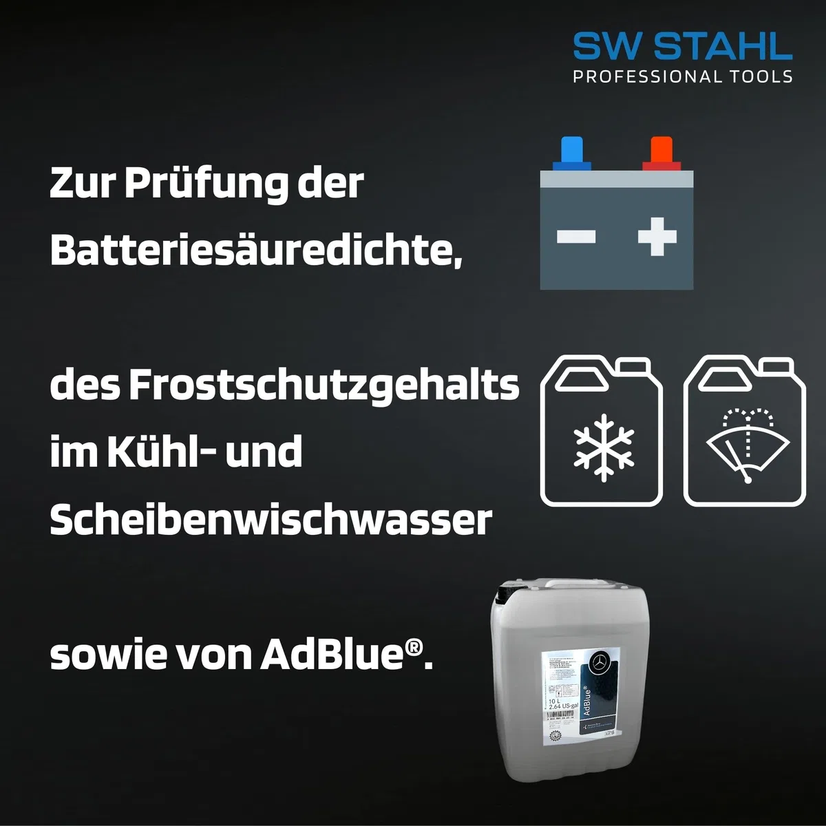 SW-Stahl 21550L Refraktometer I zur Prüfung von Frostschutzmittel, Batteriesäure und Adblue I Werkzeug KFZ I Frostschutzmesser Auto