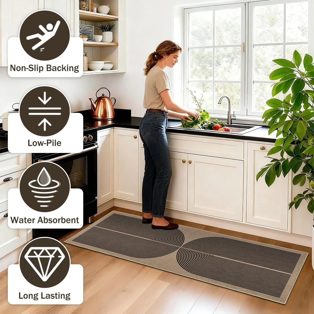 Capslpad Küchenteppiche 2 Stück, rutschfeste Schmutzfangmatte Küchenmatten, Waschbar Küchenläufer Jute Aussehen Teppichläufer Flur Absorbierende Küchen Läufer für Küche, Flur, Waschküche