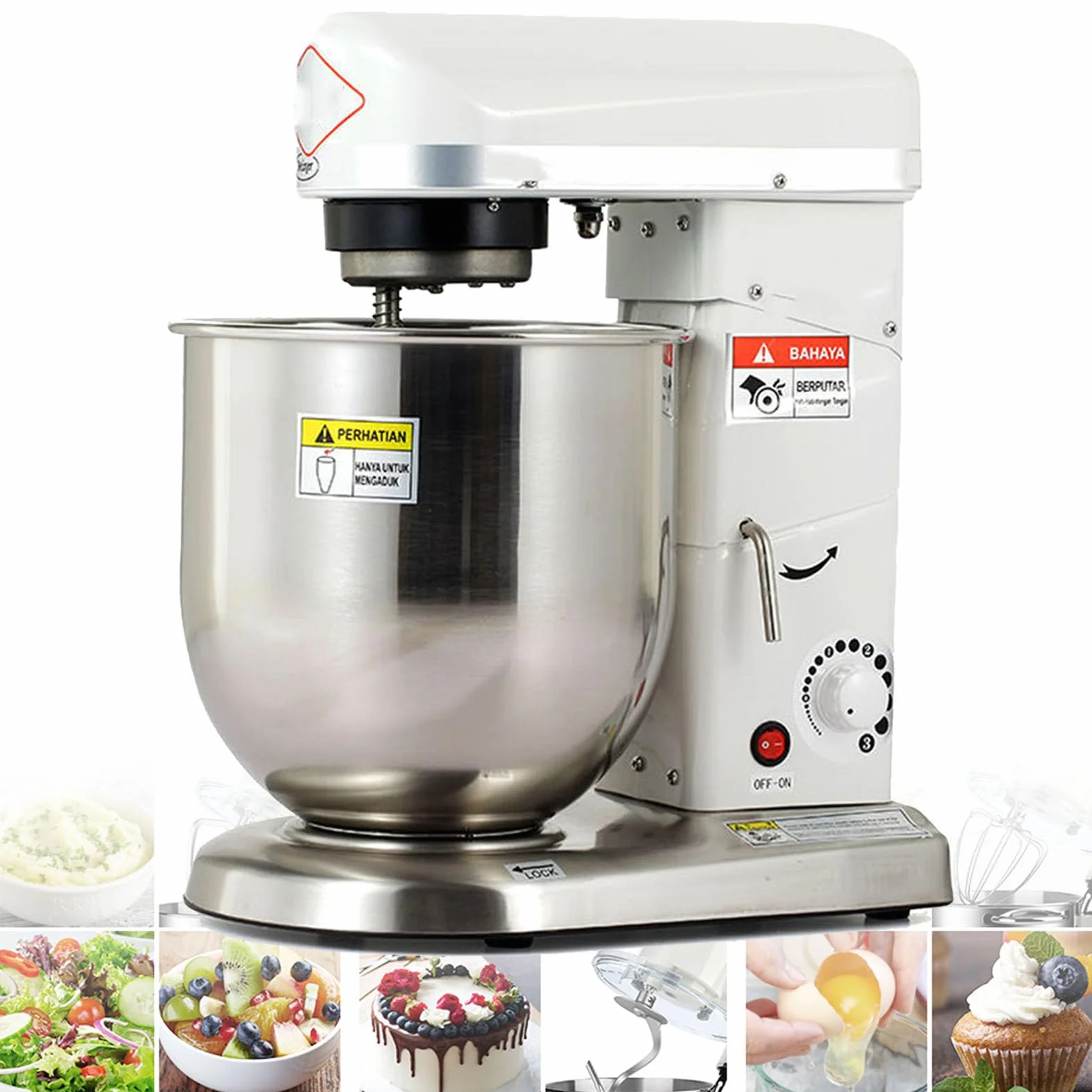 Elektrischer Standmixer mit mehreren Geschwindigkeiten und Aufsätzen zum Backen und Teigzubereiten