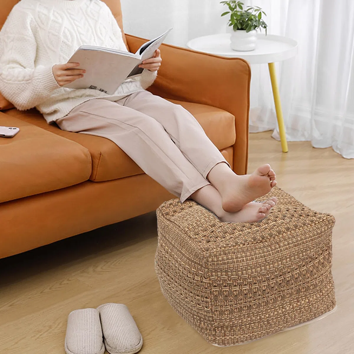 Pouf-Bezug,43,2 x 43,2 x 33 cm,ungepolsterter Pouf-Ottomane-Bezug für Wohnzimmer,quadratischer Boho-Pouf-Bezug, ungepolstert,aus Baumwolle gewebter(Kern nicht im Lieferumfang enthalten)
