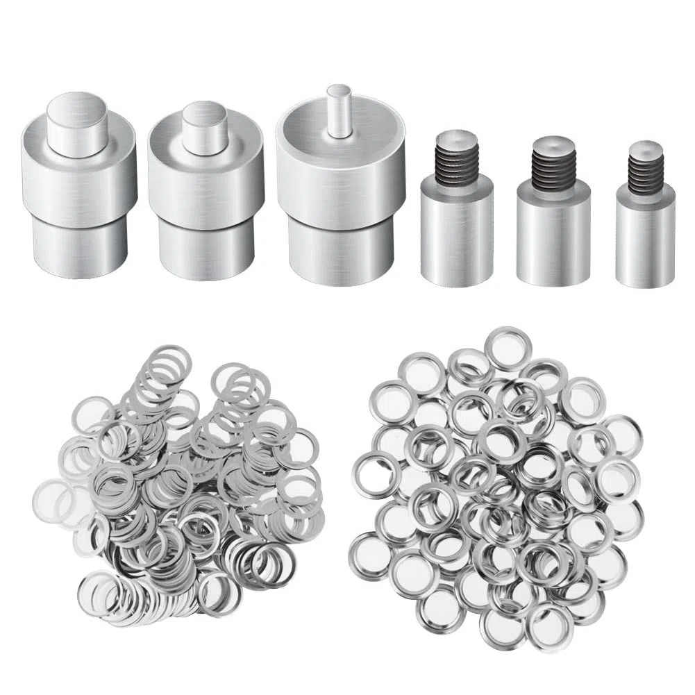 Ösenpresse Set, Aluminium Handpresse Ösenmaschine Ösenstanze Eyelet Grommet Machine mit 3 Stanzformen und 1500 Ösen (6/10/12mm) für Stoff Leder Nieten Knöpfe Nieten (Blau)