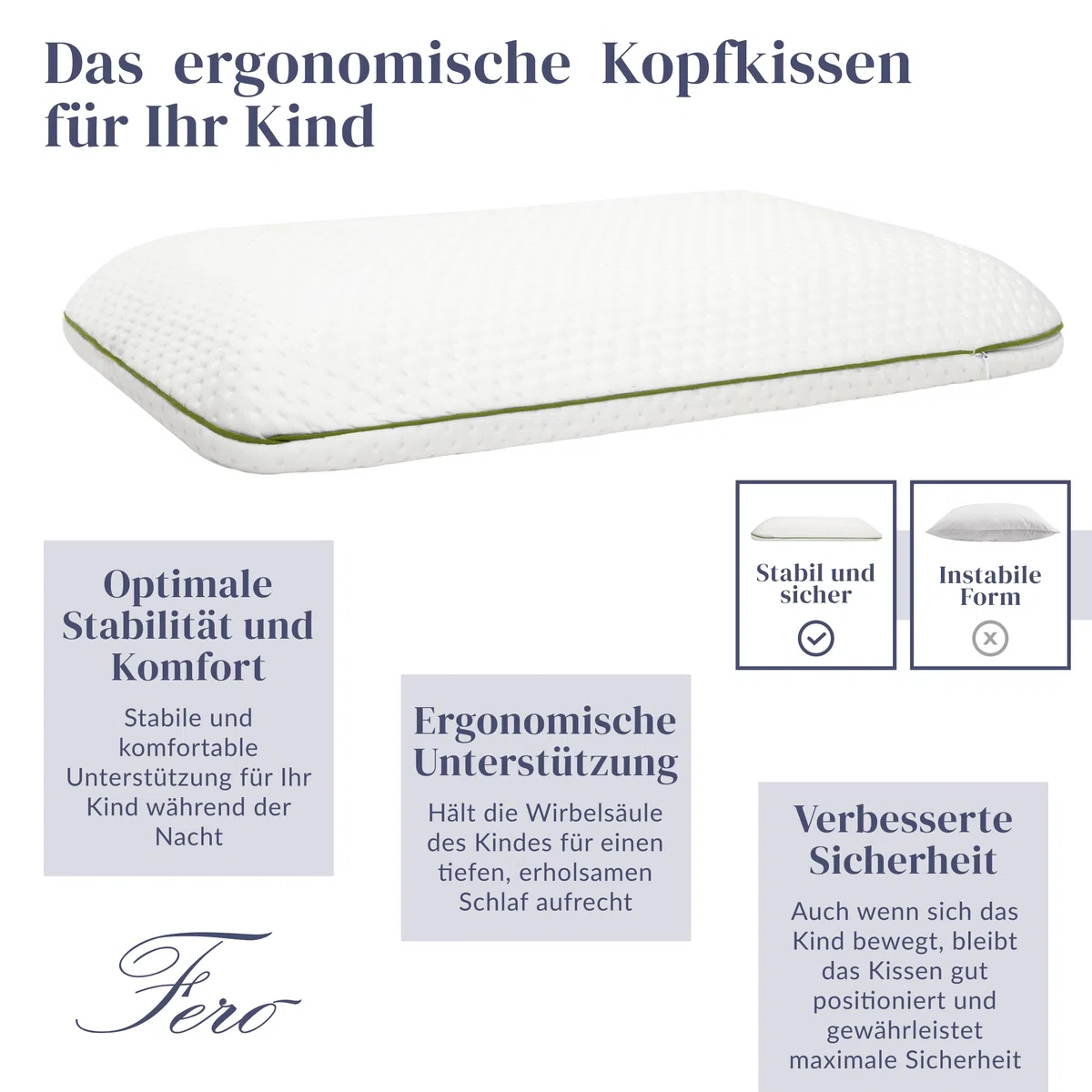 Ferò Kinderkissen 60x40x6 cm aus Tencel Hypoallergen – Für Kinder ab 2 Jahren – Komfort und Sicherheit für einen ruhigen Schlaf – Weicher und atmungsaktiver natürlicher Memory-Schaum Oeko-TEX