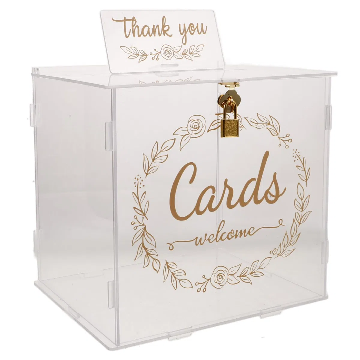 Cabilock Hochzeitskartenbox aus Acryl mit Schloss, Klare Kartenbox für Hochzeit, Große Aufbewahrungsbox für Karten Umschläge und Fotos zur Hochzeitsfeier, 9 x 9 x 9 Zoll