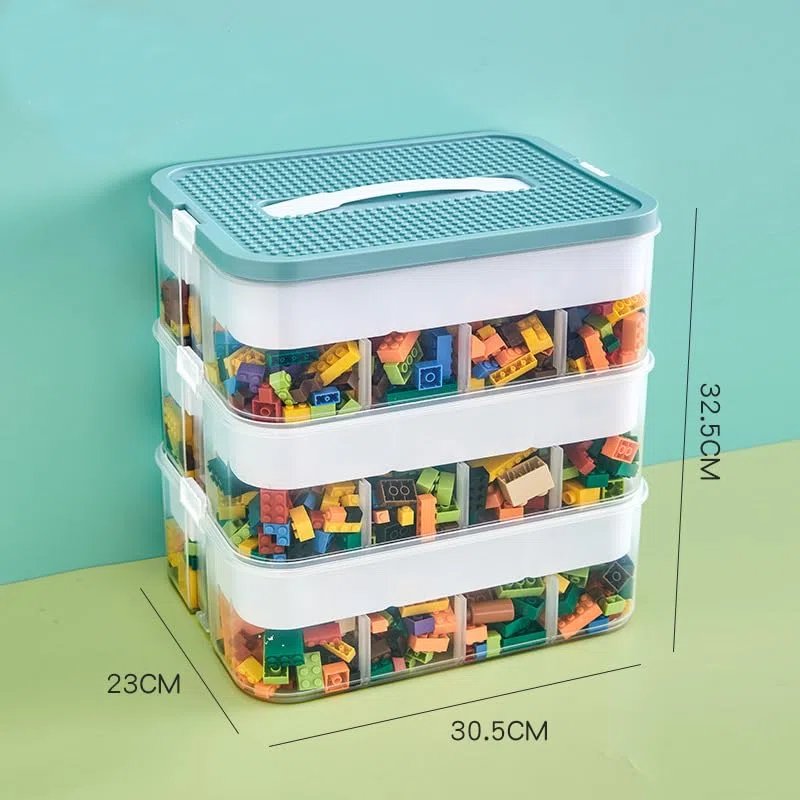 Dreifach Aufbewahrungsbox für Lego Bausteine Ablagefächer Stapelbar Kisten Spielzeug Aufbewahrung mit Deckel Stapelboxen Kunststoff Sortierboxen Kleinteile Transparent (box only)