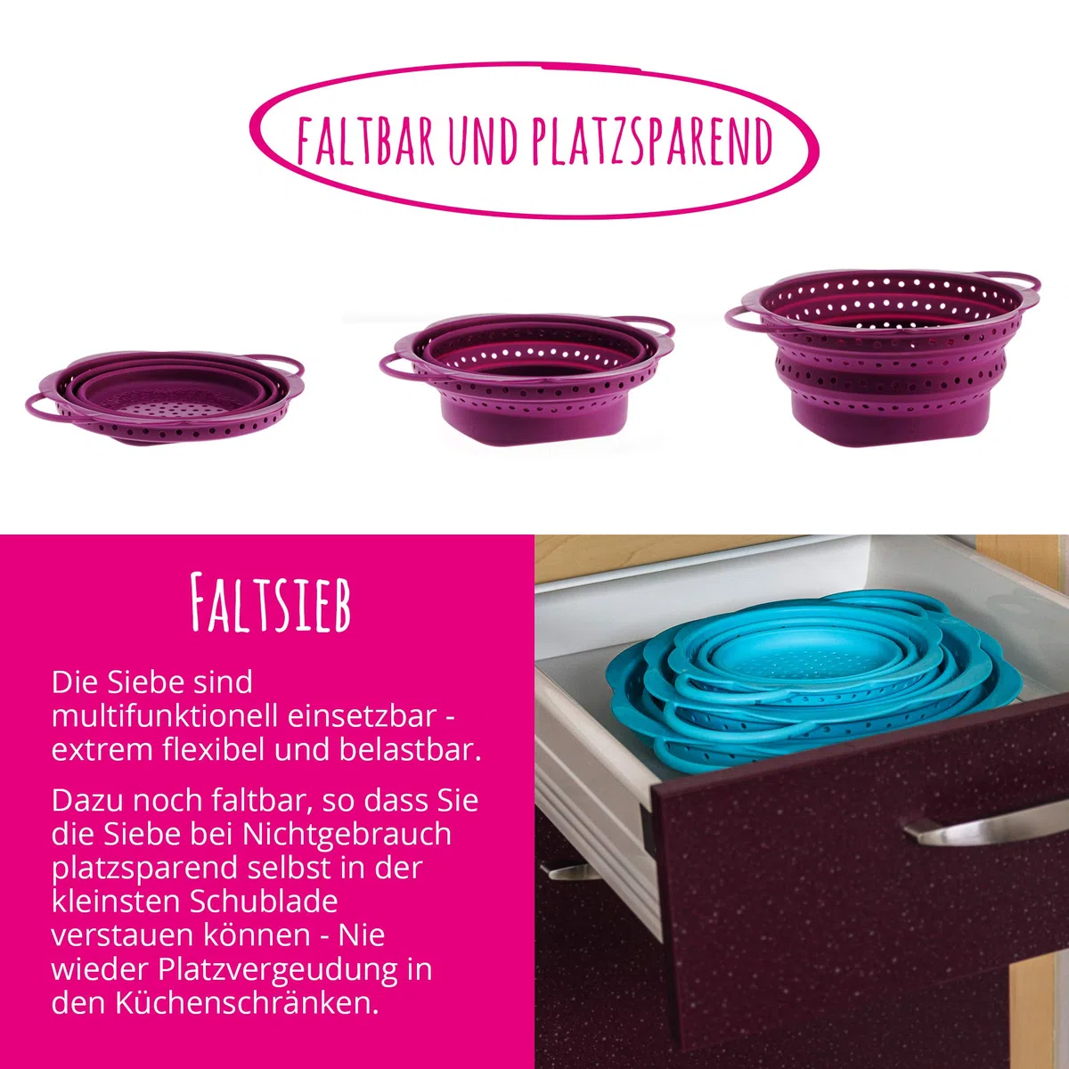 Kochblume Pastalöffel & Faltsieb L 2er Set | Premium-Silikon | Hitzebeständig | Spülmaschinenfest | Farbe: limette