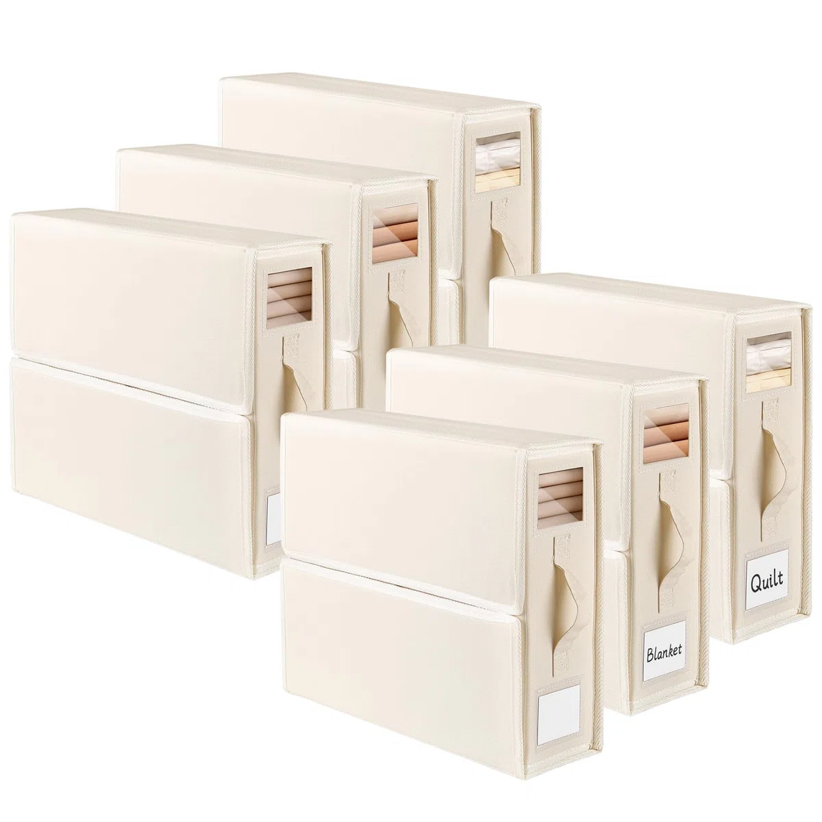 6 Stück Aufbewahrung Bettwäsche Organizer, Faltbarer Aufbewahrungstasche für Bettlaken, Oxford-Stoff Aufbewahrungsbox Kann in Kleiderschrank, Unterbett und in Schubladen (Beige)