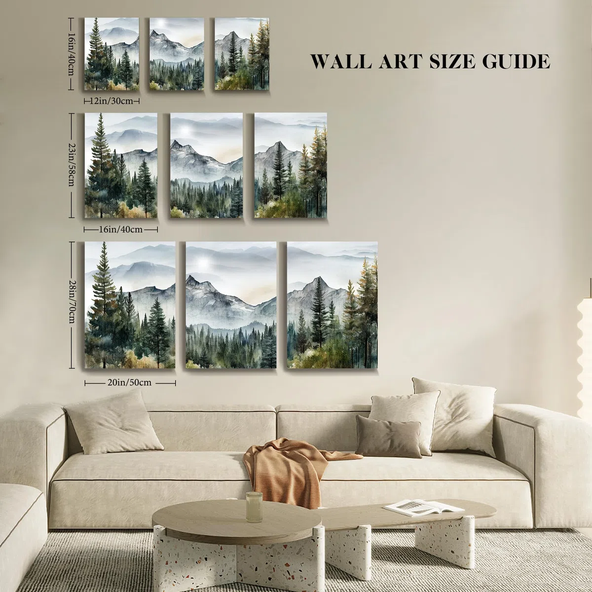 MHARTK66 Aquarell Wald Leinwand Bilder Set Schlafzimmer, 3-teilig Wandbilder Wohnzimmer Natur Landschaft Bild Aesthetic, Modern Wanddeko Kunstdruck Badezimmer Büro Esszimmer Küche
