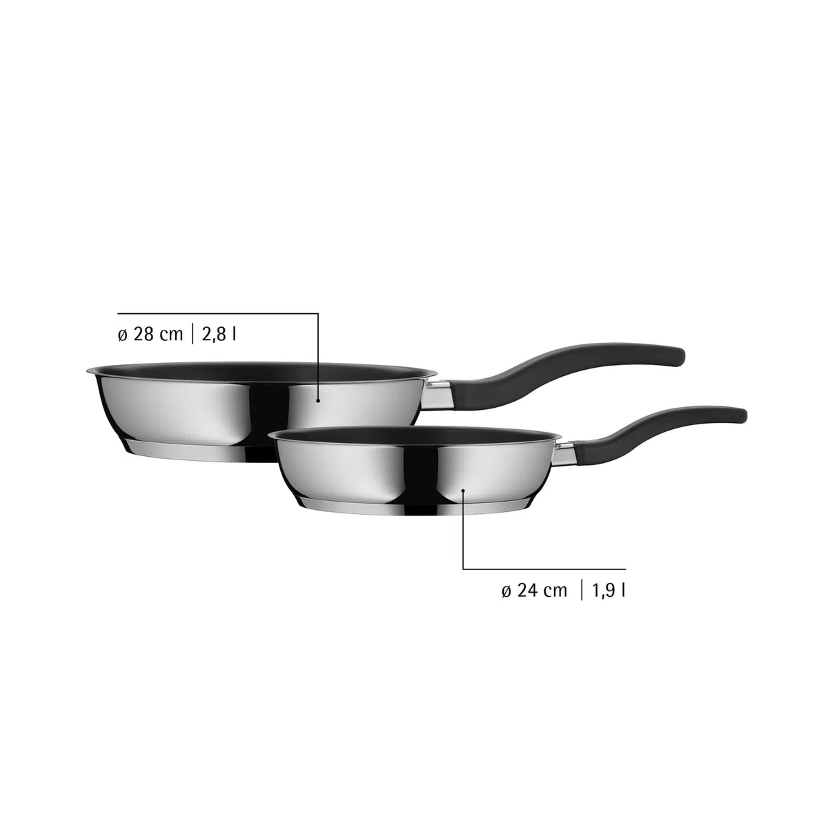 WMF Devil Pfannenset Induktion 2-teilig – Bratpfannen 24, 28 cm – Edelstahl Cromargan Antihaft Pfannen Set, beschichtet, spülmaschinengeeignet, backofenfest, hitzebeständig und kratzfest