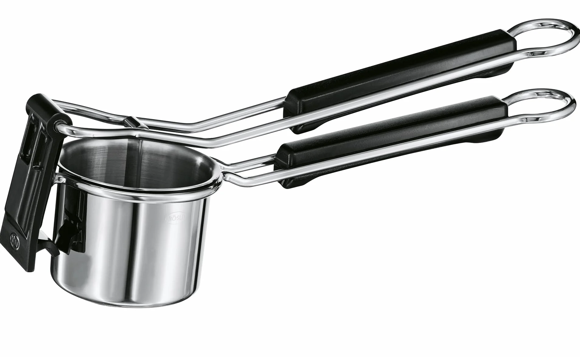 RÖSLE Kartoffelpresse, hochwertige Presse zur Zubereitung von Kartoffelpüree, einfache Reinigung, Edelstahl 18/10, Spülmaschinengeeignet, Farbe:Silber/Schwarz